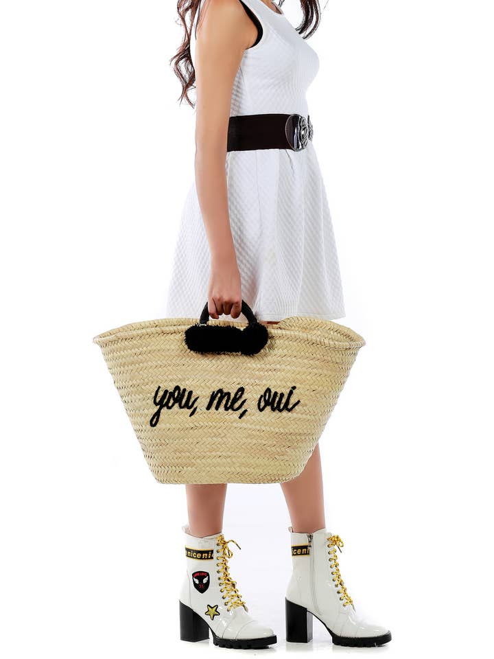 Sac de paille personnalisé avec poignées enveloppées pour la vente par Mazador