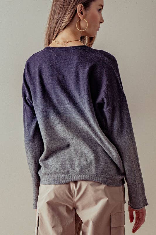 NAVY GREY SOFT TIE DYE SLOUCHY ROUND NECK TOP for wholesale on Faire4