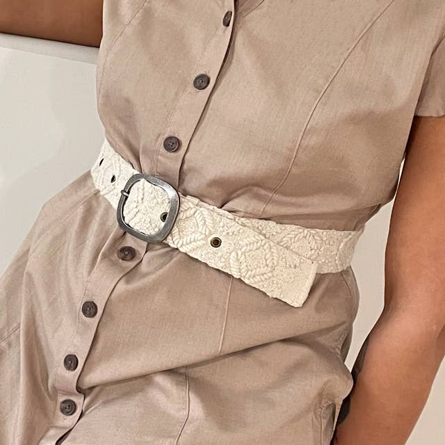 Jenny Krauss - Wholesale Belt - Women's - Wandering Clouds Embroidered Wool Belt