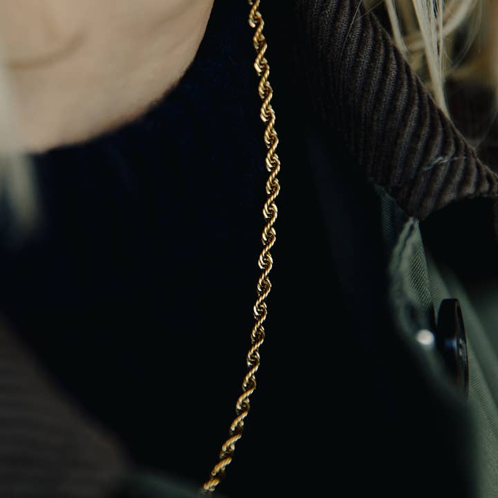 Nordic Muse - Wholesale Link & Chain Necklace - Gold Rope Twist Chain Necklace, Waterproof