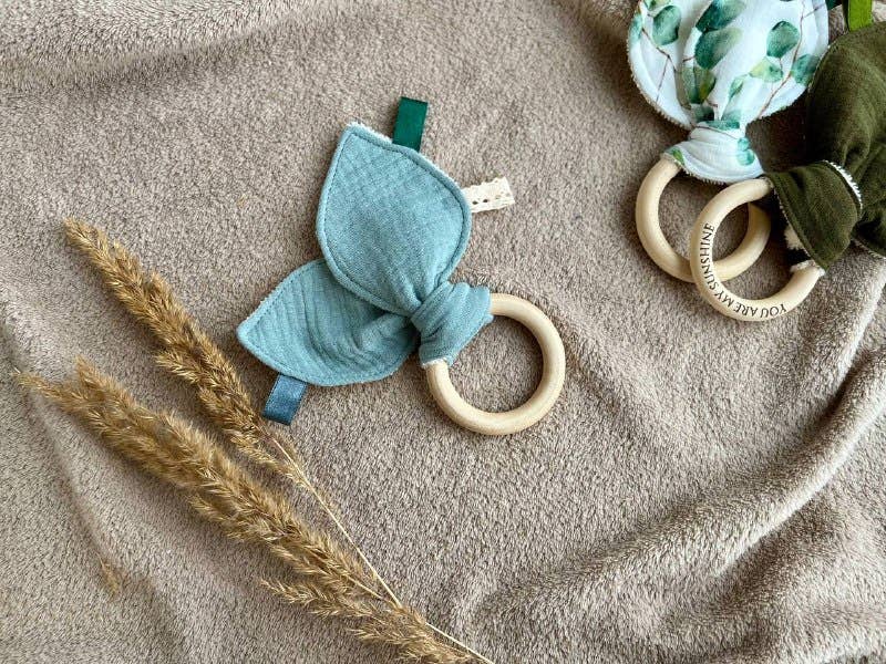 Pastel Baby – wholesale Teether (not clip-on) – Baby – Organic muslin and Bamboo baby first teether - Bunny ears10