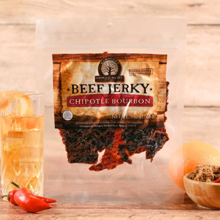 Chipotle Bourbon Beef Jerky - All-Natural, 4oz for wholesale by Mahogany Smoked Meats