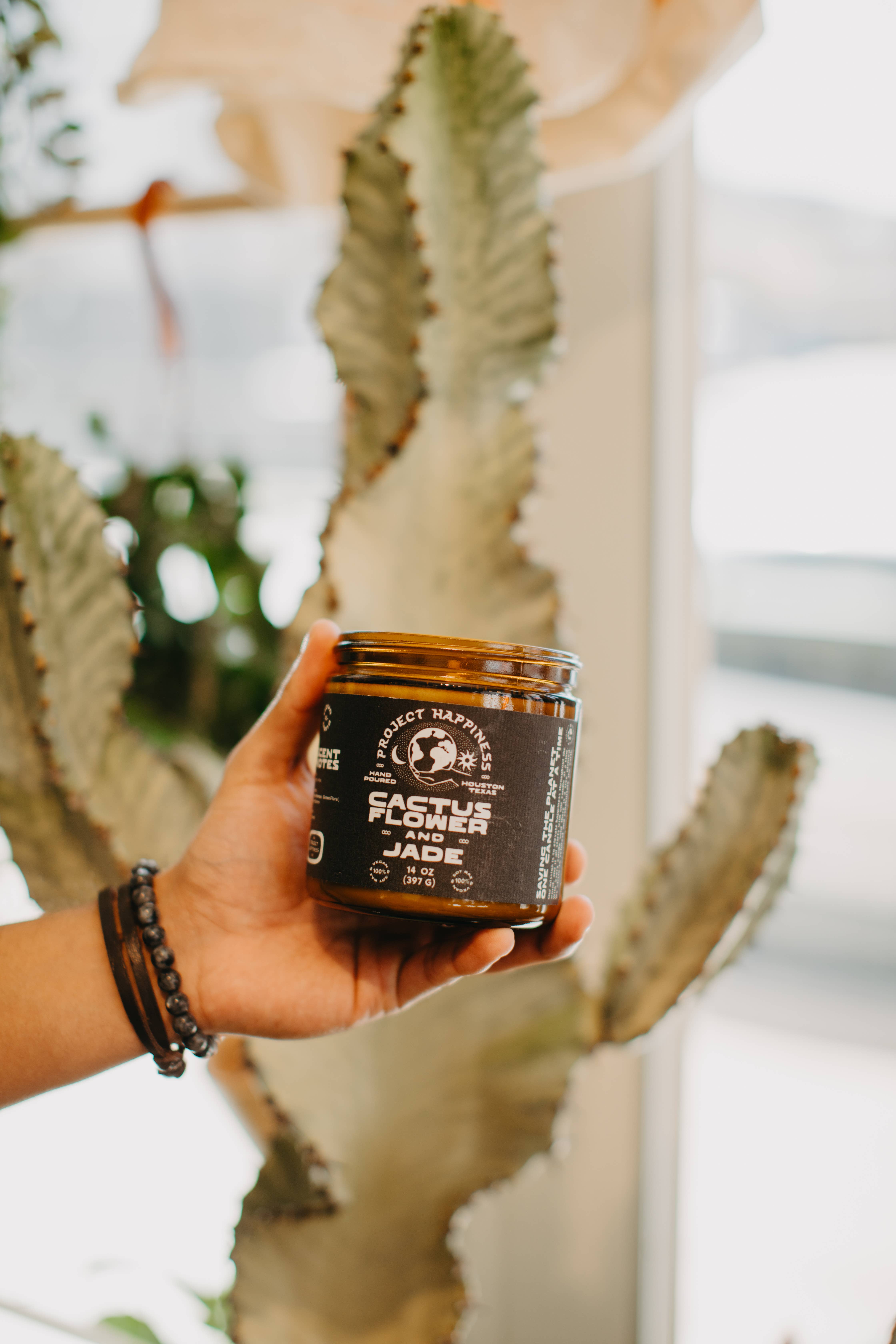 Project Happiness Candle Co. - Wholesale Jar/Filled Candle - Cactus Flower and Jade Soy Candle - 8oz | Valentines Day