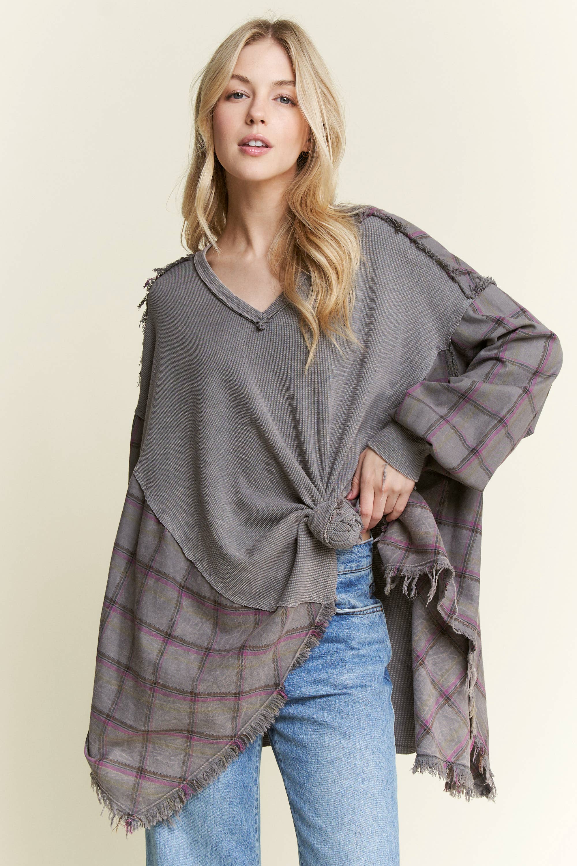 J.Her - Vente Tunique – femme - Top surdimensionné Boho avec flanelle à carreaux, taille HT414412