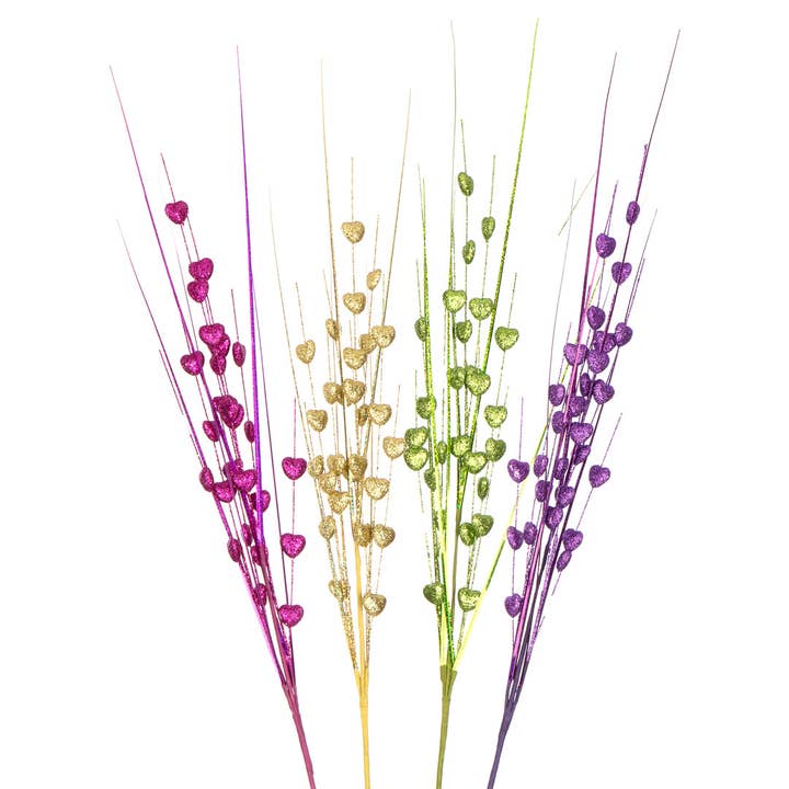 Willow Group - Wholesale Artificial Flowers - Glitter Heart Spray Floral Picks Pink Purple