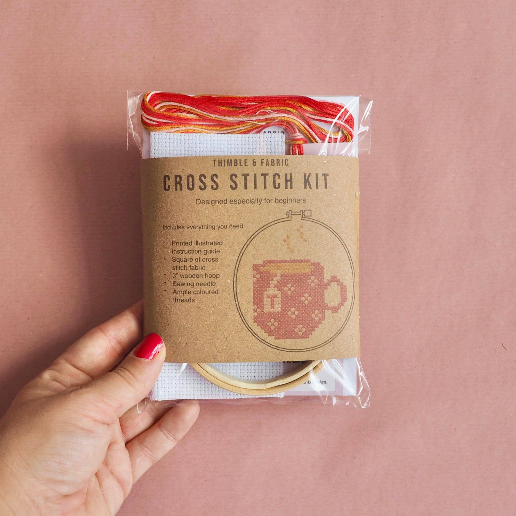 Thimble and Fabric - Wholesale Embroidery/Cross Stitch Supplies - Tea Mug Mini Cross Stitch Kit | Beginner Craft Kit2