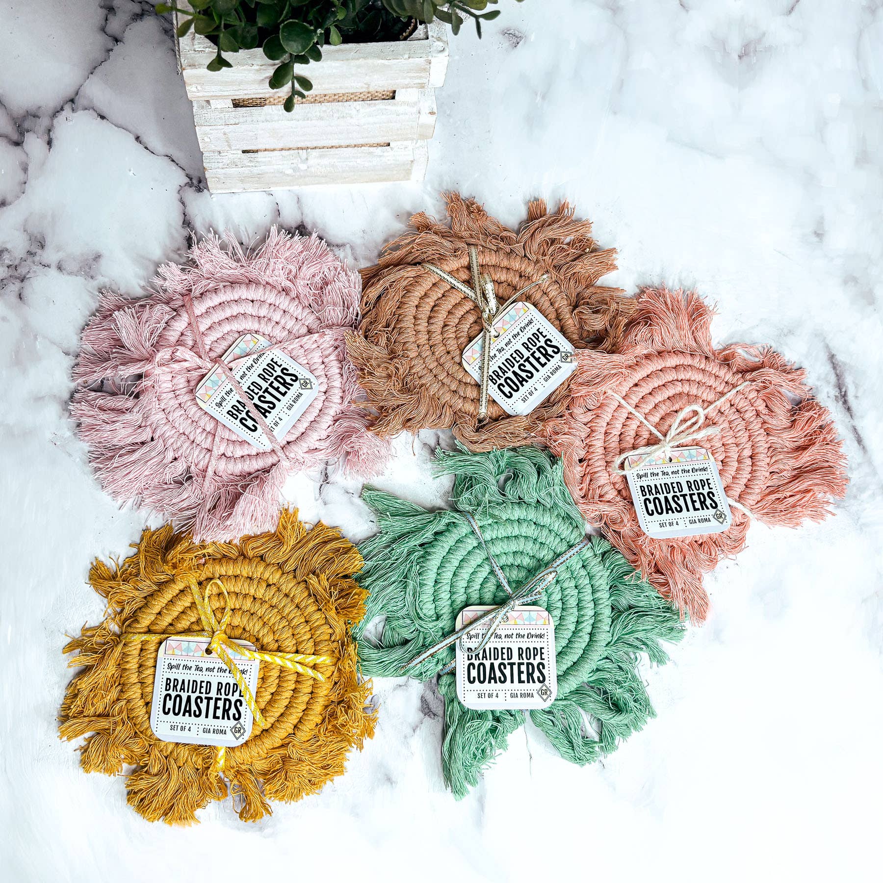 Gia Roma – Objeto de mesa decorativo por atacado – Porta-copos de algodão com tassel em tons pastéis, decoração de mesa para primavera e Páscoa26