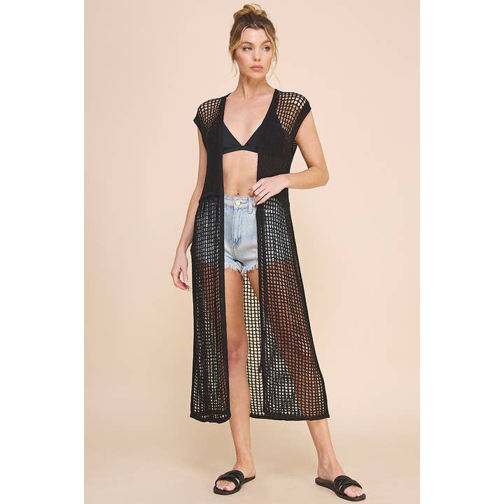 Open Weave Knit Sleeveless Cardi for wholesale by Allie Rose