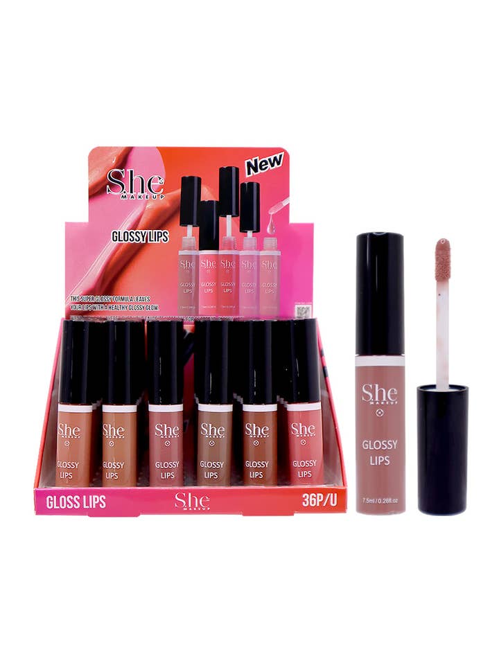 SHE LG06 Nudes Glossy Lips Lip Gloss - 36 pcs for wholesale by PINEAPPLE Beauty