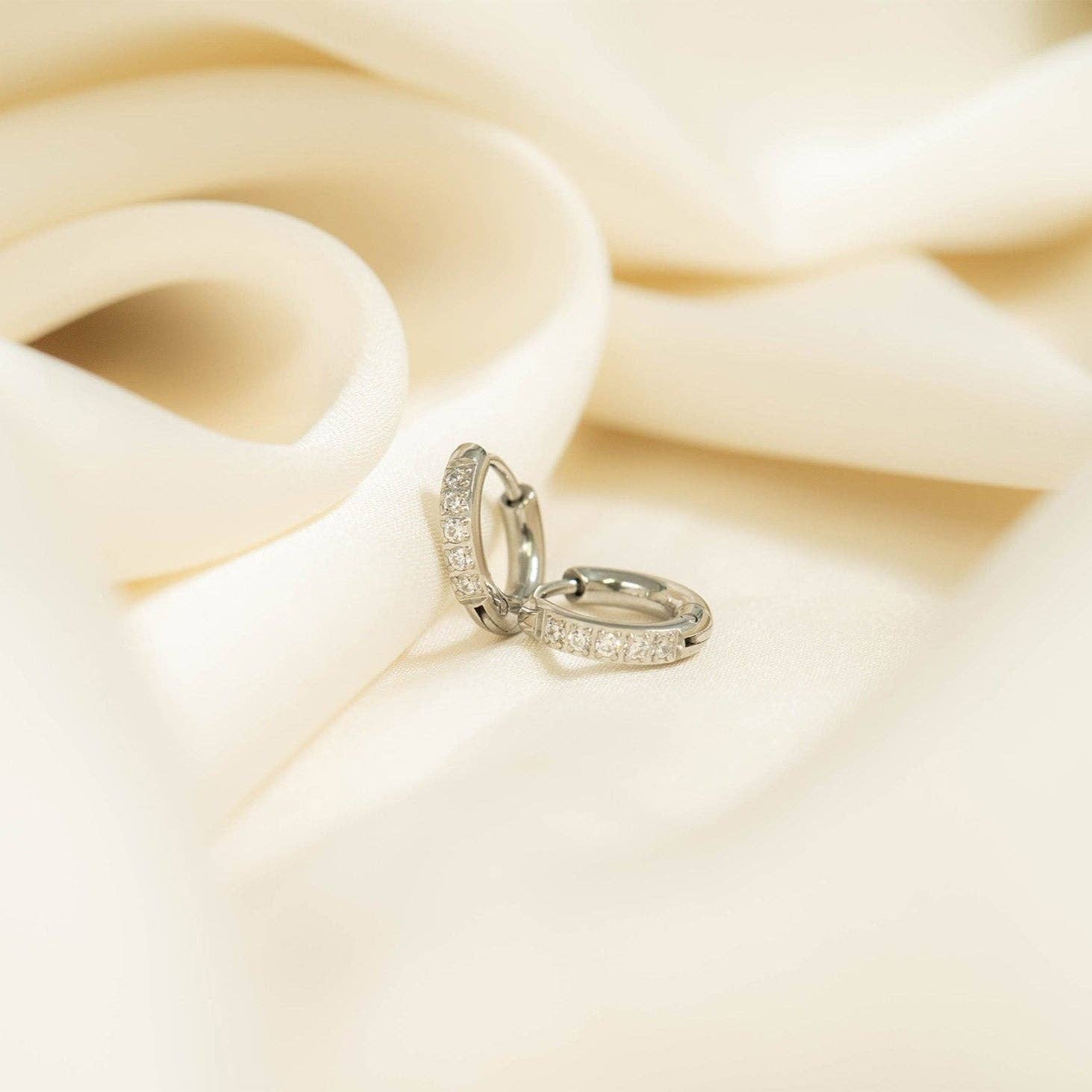 WJW - Wholesale Huggie Earrings - 18K Gold PVD Stainless Steel CZ Mini Huggie Earrings9