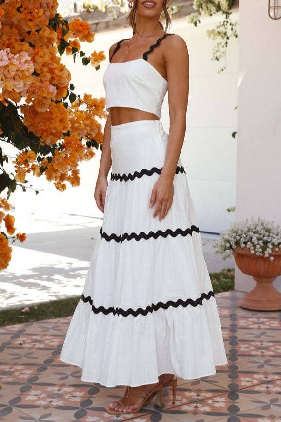 Rosa Clothing - Wholesale Top & Skirt Set - Women's - ric rac strap camisole swing tiered maxi skirt 2 piece set9