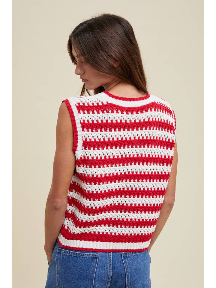 WHITE RED STRIPED CROCHET TANK TOP / WL24-9782 for wholesale on Faire