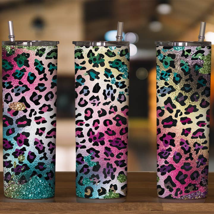 Glitter Rainbow Leopard for wholesale by Triple D's Tumblers n More