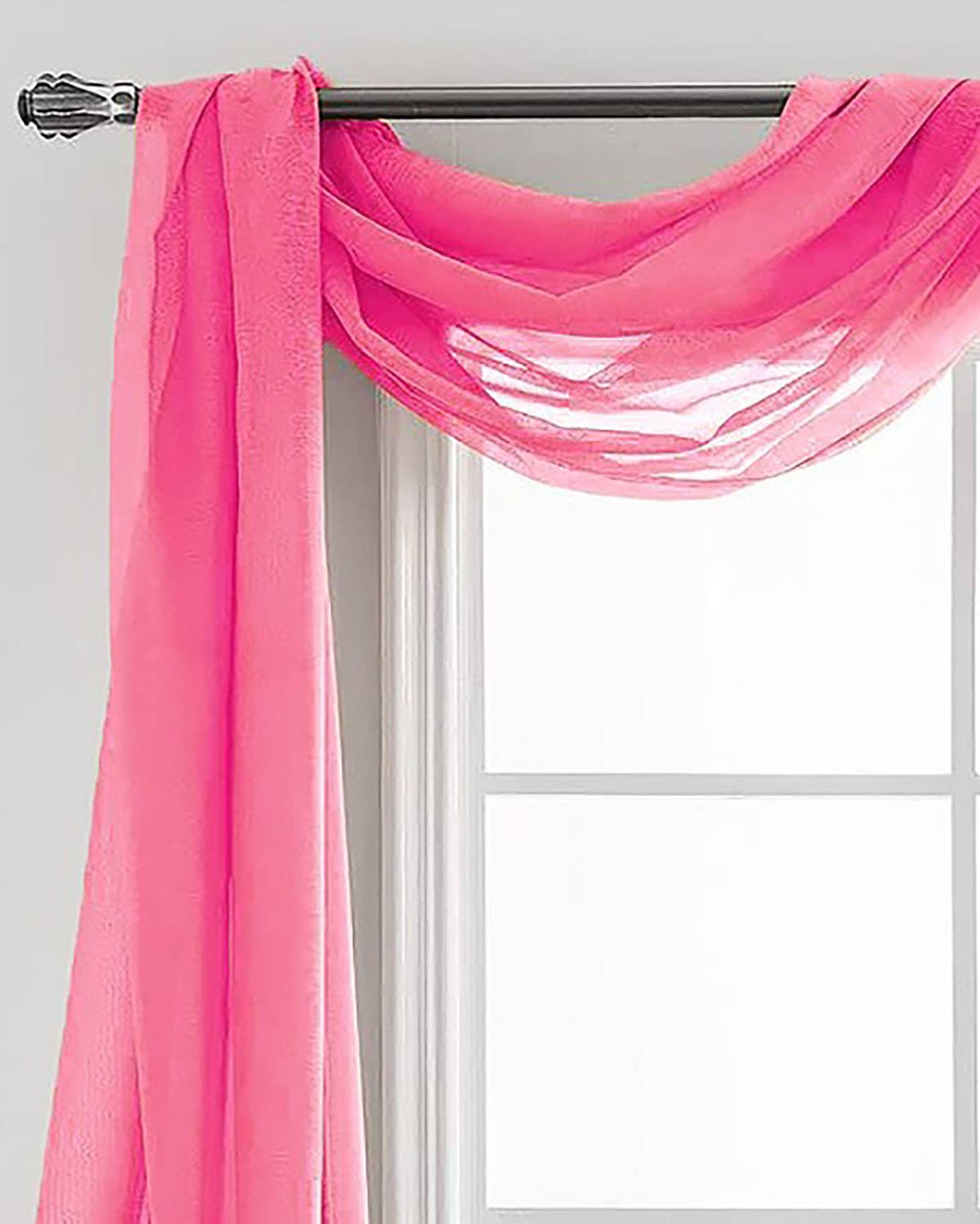 home mart goods - Vente Lambrequin - Écharpe de fenêtre en voile rose vif 37" x 216" - Longue cantonnière3