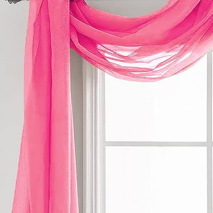 home mart goods - Vente Lambrequin - Écharpe de fenêtre en voile rose vif 37" x 216" - Longue cantonnière3