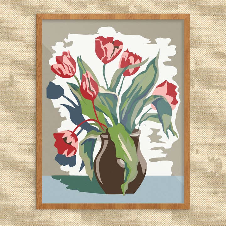 11" x 14" Paint By Number Style Vase of Tulips Print for wholesale by Fridgedoor