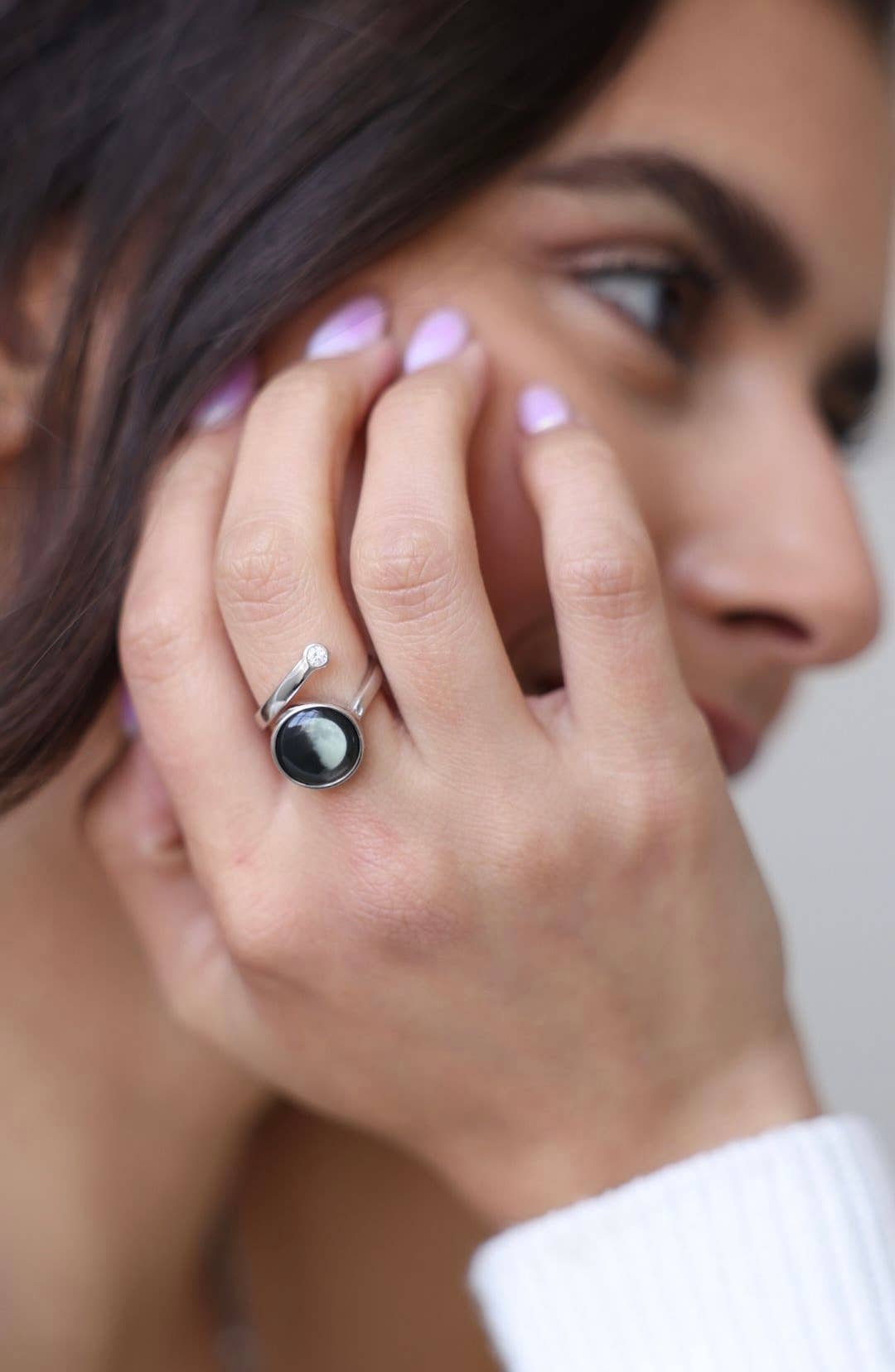 Moonlight by Moonglow Jewelry – Anel de cocktail/declaração por atacado – Anel Espiral Cósmico (6D) da Moonglow Jewelry1