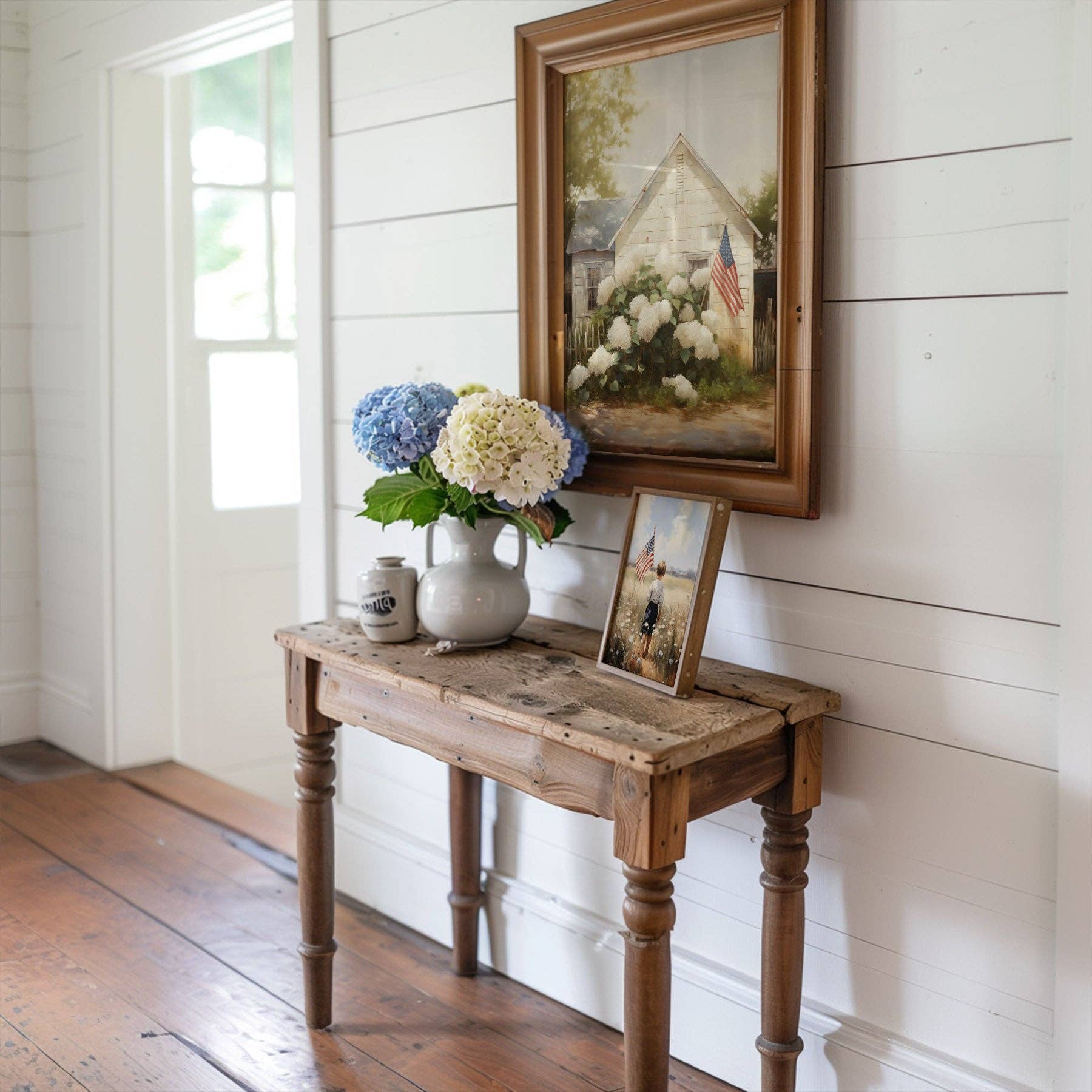 Paper House Print Shop - Venta al por mayor Ilustración - Impresión artística de la casa de Centerville con hortensias de verano1