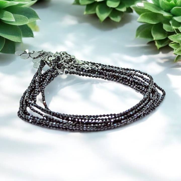 Quasar Gems USA - Wholesale Anklet - Black Spinel Anklet Crystal 2mm 0