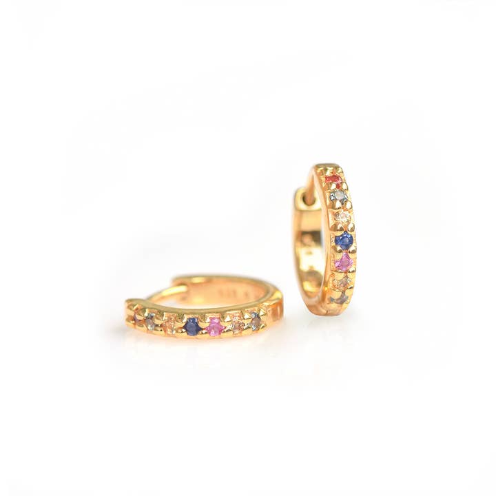 Tiramisu – wholesale Huggie earrings – Multi Sapphire Gold Plating 925 Sterling Silver Hoop Earring