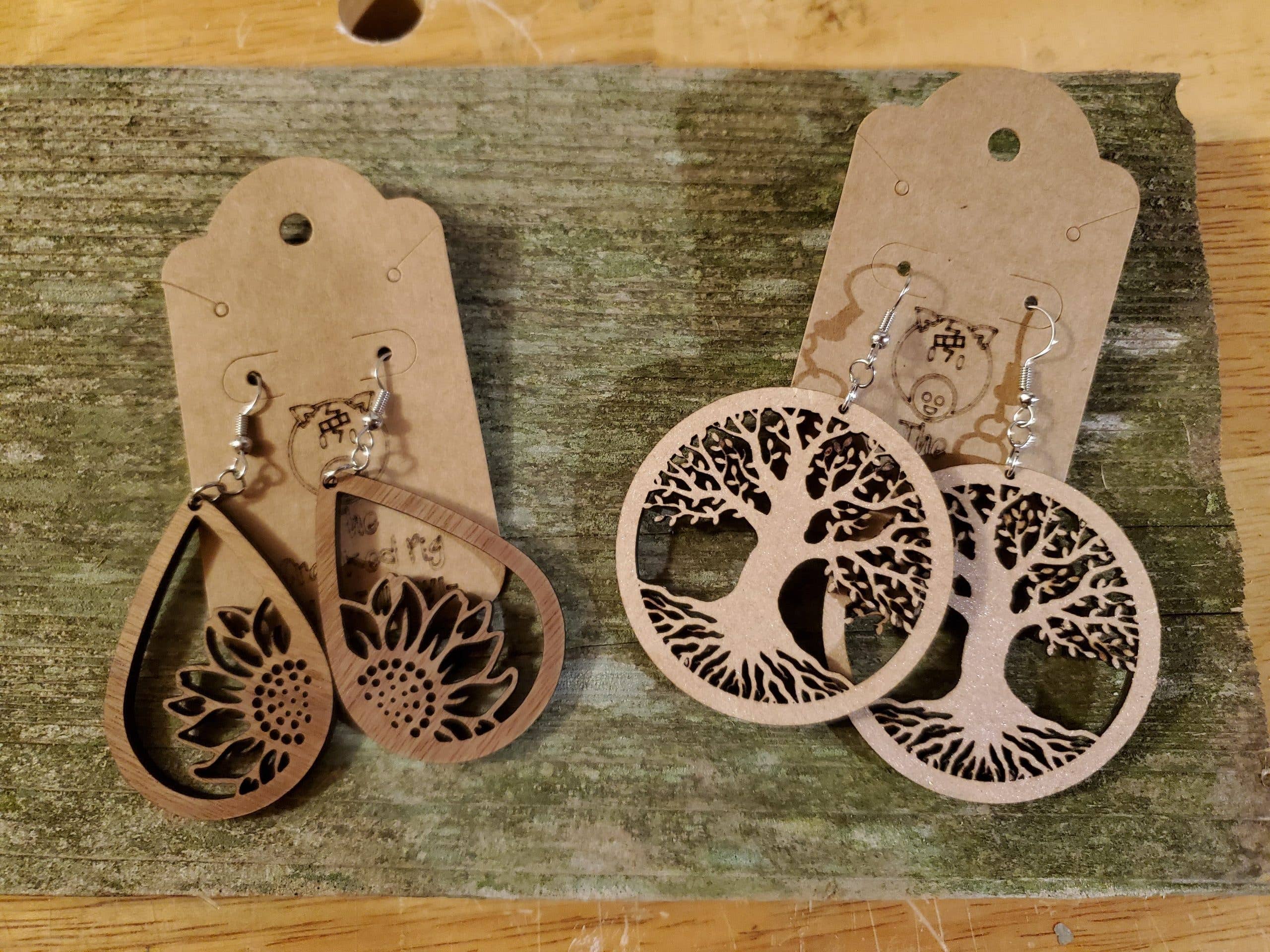 The Cracked Pig - Wholesale Dangle Earrings - Sunflower Dangly Wooden Earrings | Stainless Steel Hardware2