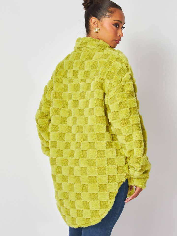 Hot & Delicious - Wholesale Shirt Jacket/Shacket - Women's - Nelly Checkered Faux Fur Fleece Shacket (HDJ32253)2