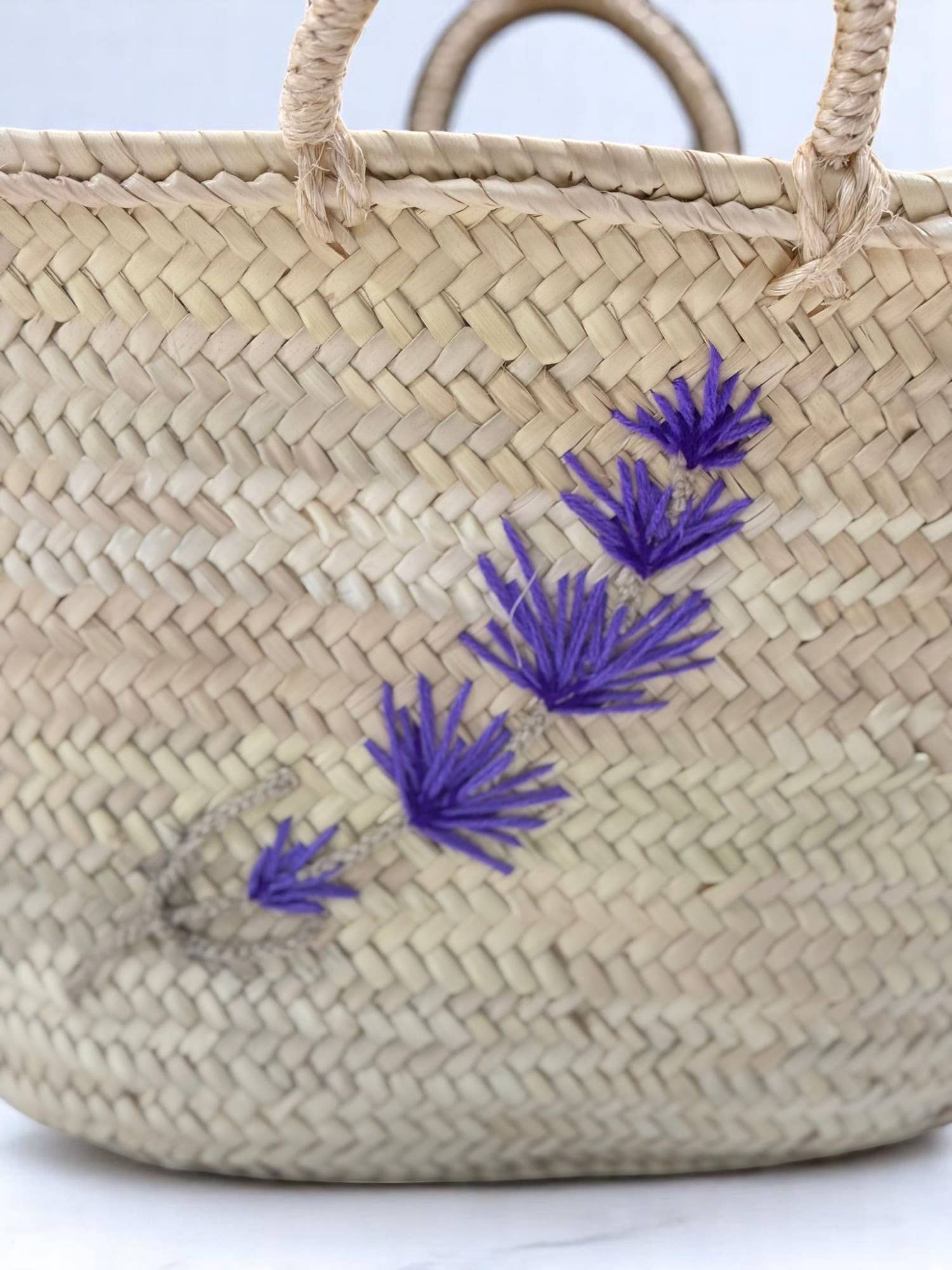Gran Wholesale - Wholesale Beach Bag - Moroccan Straw Tote with Lavender Embroidery3