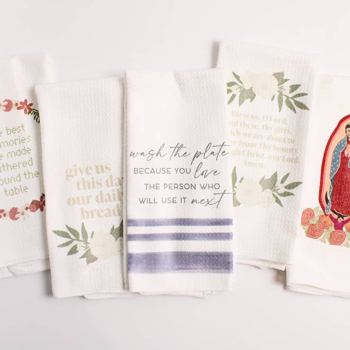Sketch + Sentiment - Wholesale Tea Towel - Wash the Plate Tea Towel, Mother Teresa Quote Catholic Decor