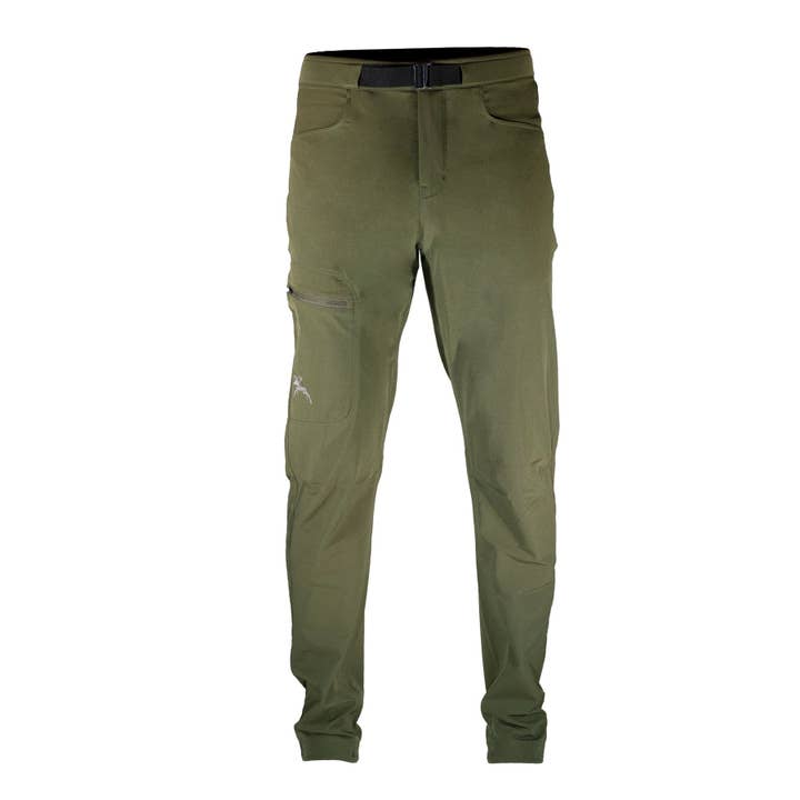 Pantaloni da trekking da uomo in softshell ad asciugatura rapida - Verde militare per la vendita all'ingrosso da parte di Moose Voyage