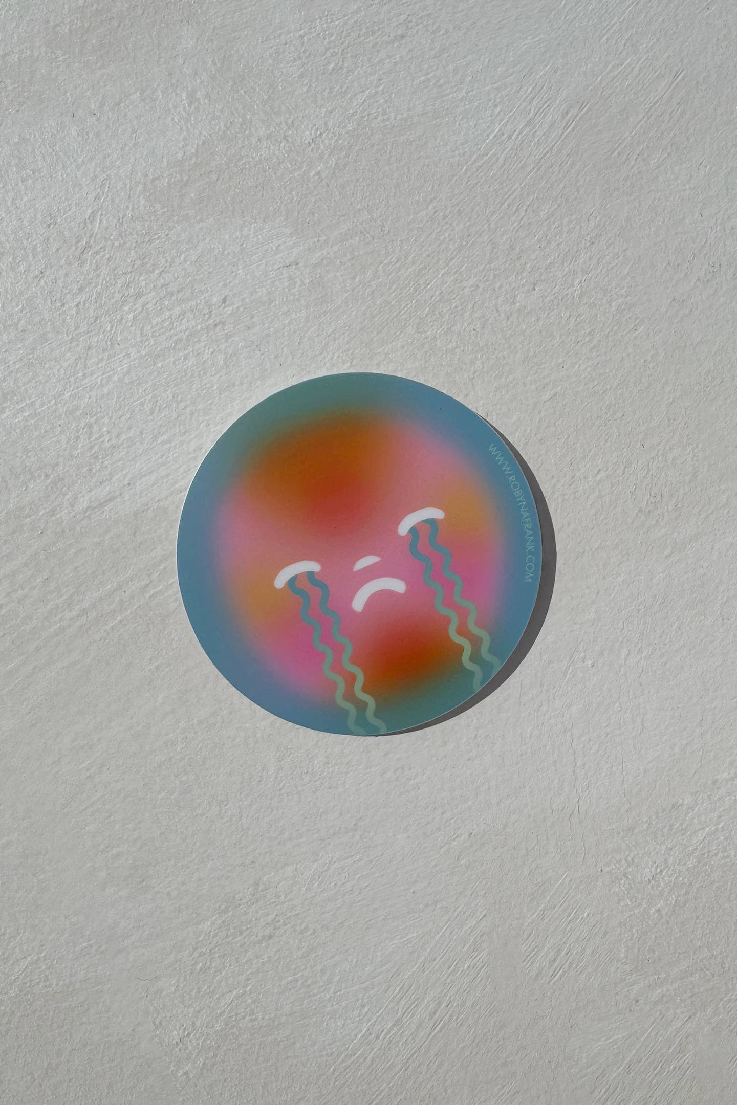 Robyn A. Frank Artworks - Wholesale Sticker - Sad sun circle sticker in matte vinyl1