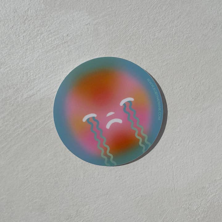 Robyn A. Frank Artworks - Wholesale Sticker - Sad sun circle sticker in matte vinyl1