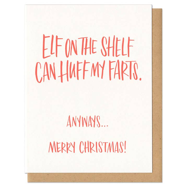 Frog & Toad Press - Wholesale Season's Greetings Card - Elf on the Shelf Huff My Farts Greeting Card