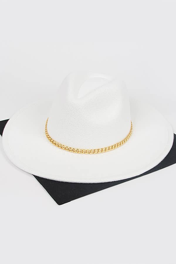 anbfashion - Wholesale Fedora - Women's - Faux Wool Wide Brim Fedora Hat W/Metal Chain5