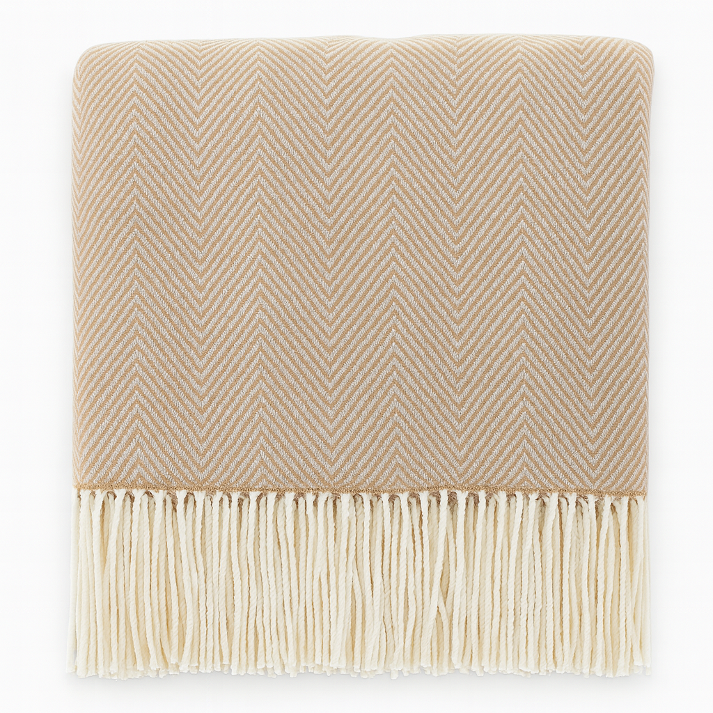 Fennco Styles - Wholesale Throw Blanket - Camel Herringbone Fringed 50x60 Inch Throw Blanket0