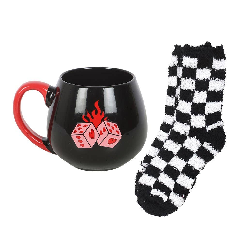 WONDER IMPORTS AUSTRALIA - Wholesale Coffee mug - Black Dice Ceramic Mug and Polyester Socks Set1