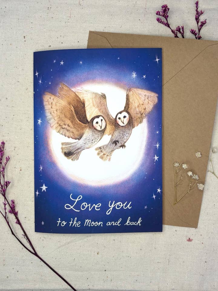 Celestial Owl Romance Card for Valentine & Anniversary A7 for wholesale by Cats In Cardigans