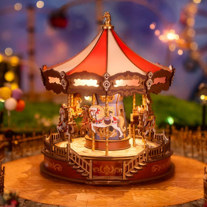 Robotime - Wholesale DIY Craft Kit - AMC01 Rolife Classic Carousel DIY Music Box 3D Wooden Puzzle