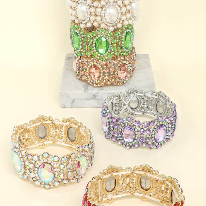 SP Sophia Collection - Wholesale Bangle Bracelet - Baroque Crystal Gemstone Cluster Stretch Bracelet8