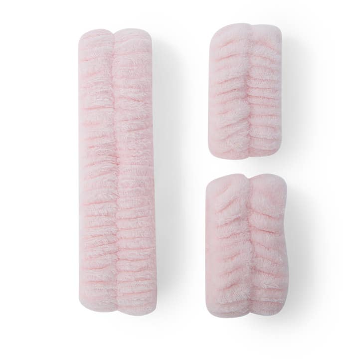 CooCoo Beauty – Großhandel Spa-Stirnband – 3-teiliges Set „Freshen Up“, flauschiges Kopftuch und Armband, Bubblegum1