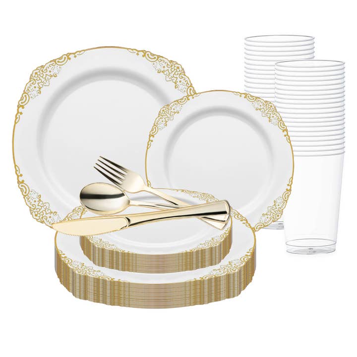 Weißgold Elegantes Rundes Hochzeitswert-Set - 120 Sets für den Großhandel von Smarty had a Party