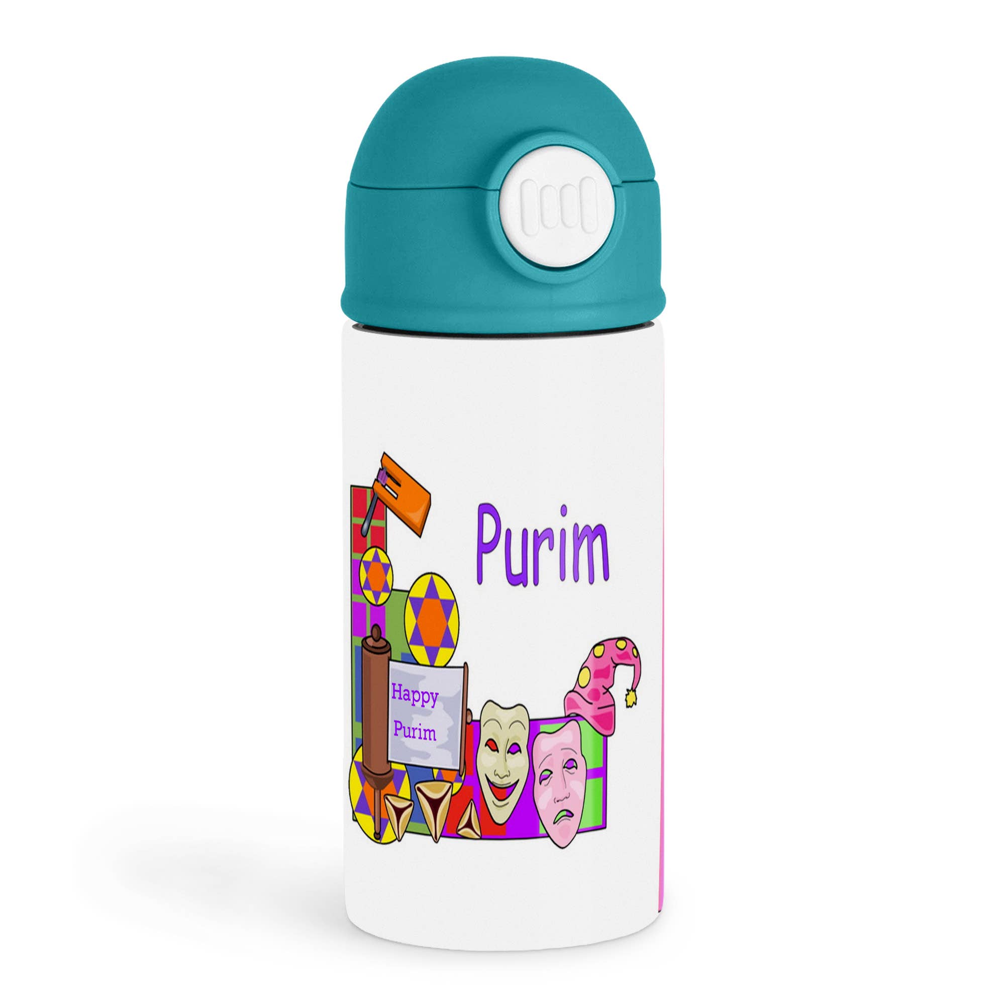 3dRose - Wholesale Water Bottle - 3dRose, Image of Purim Cartoon With Grogger Masks And Magen David, Kids Water Bottle0