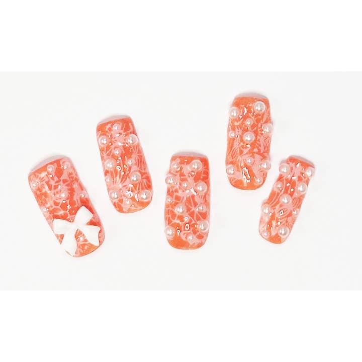 OVER THE TOP NAILS - Wholesale Press-on/fake nails - Hand Painted Press on Nails Pearls and Lace