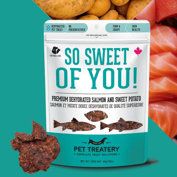 Salmon & Sweet Potato Dehydrated Pet Treats: Omega-3 for wholesale by The Granville Island Pet Treatery (Canada)