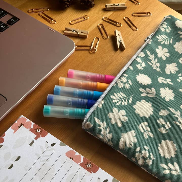 Green Floral Handmade Zipped Pencil Case for wholesale by SH Designs