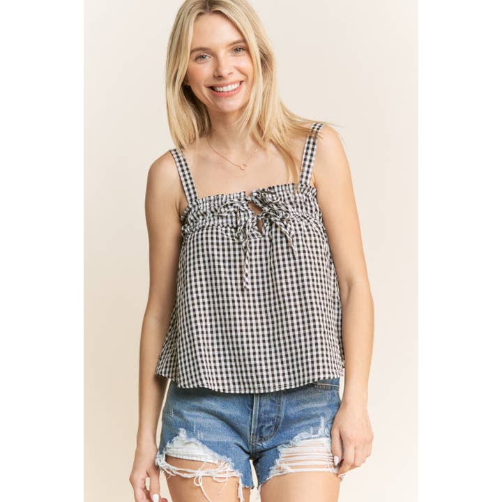 Sweet Generis - Wholesale Tanktop - Dames - GINGHAM RUFFLE BABYDOLL CROP TANKTOP