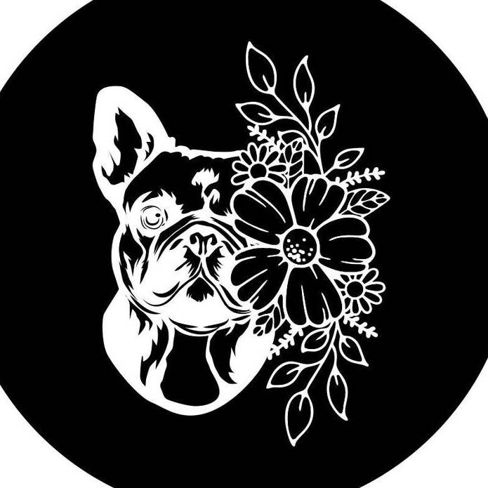 French Bulldog With Flowers Black Spare Tire Cover for wholesale by Dirty Acres