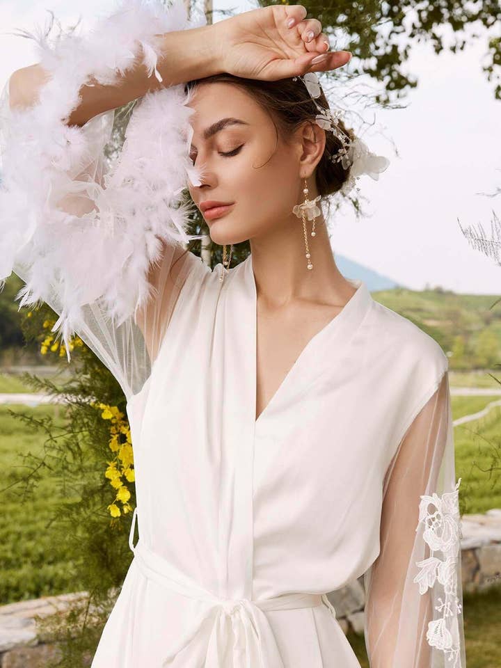 White Feather Bridal Robe for wholesale on Faire