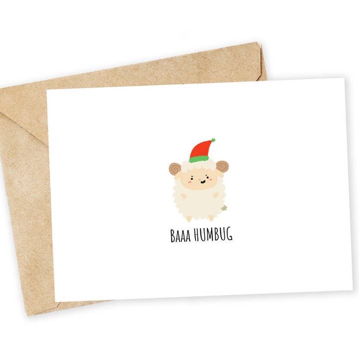 Cartão de Natal Baa Humbug: Cartão de Férias com Trocadilho Engraçado de Ovelha por atacado de Chewy Lemon Studio