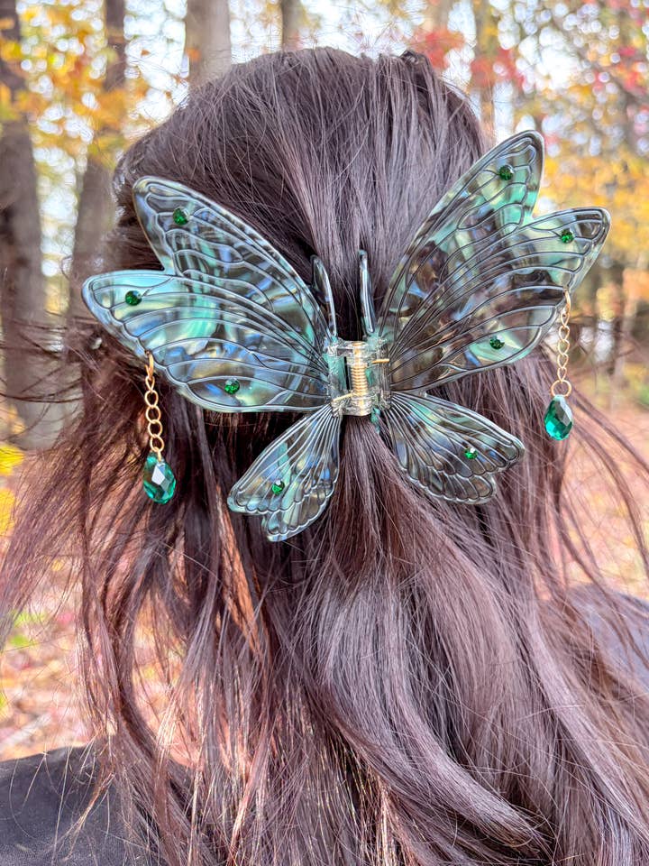 Pince à Cheveux Ailes de Fée Vert Canard Foncé | Pince à Cheveux | Cadeaux Fantaisie pour la vente par Blissfully Bookish Company