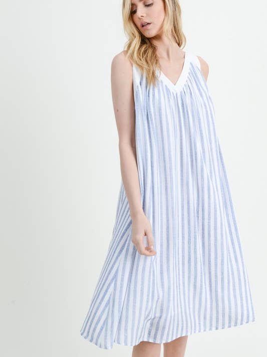 Vestido midi a rayas de talla grande - 25043D para venta al por mayor de Doe and Rae